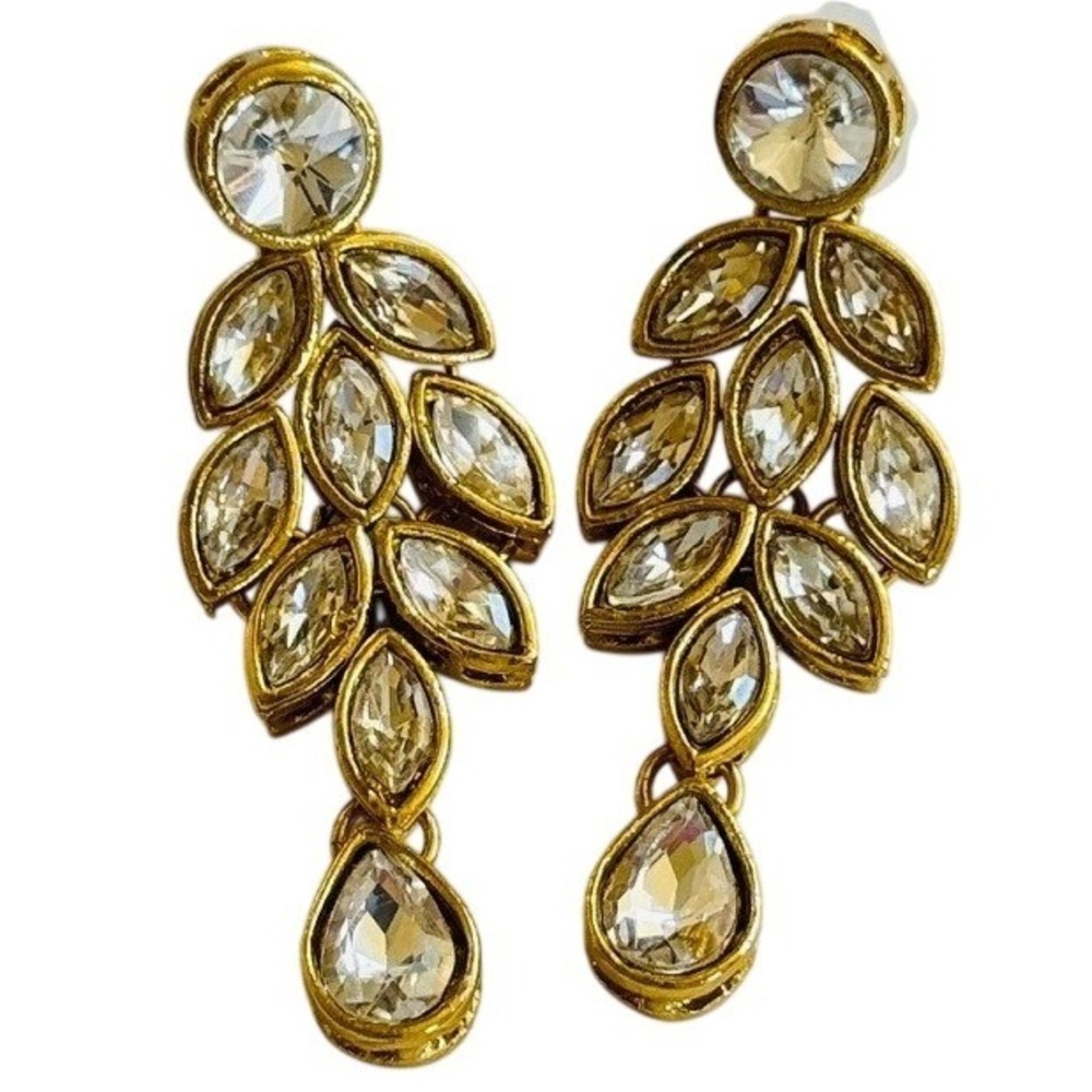 VTG waterfall earrings Jeweled Crystal Rhinestone Dangle Regal Pierced gold